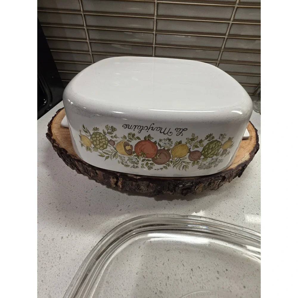 Corning Ware Spice of Life L'Echalote A-8-B Dish w/Clear Pyrex A-9-C Lid 1.4L